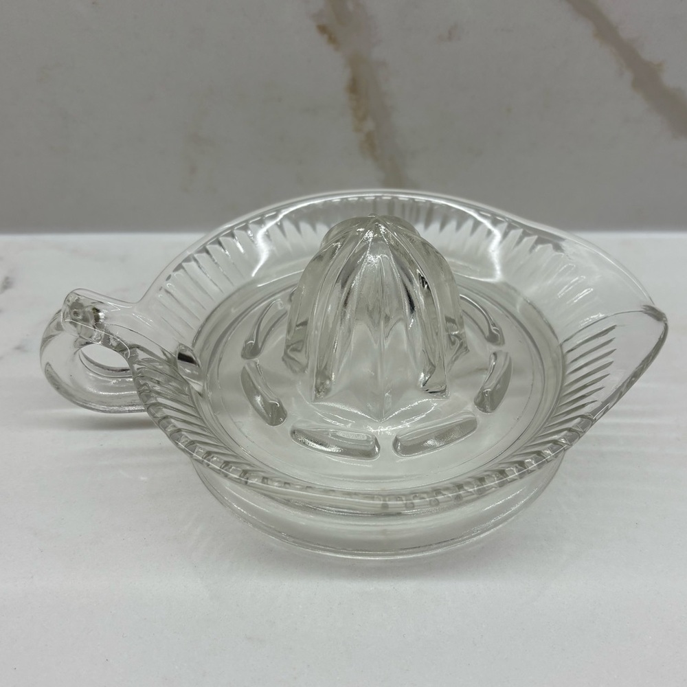 Vintage Footed Clear Pressed Glass Citrus Reamer Juicer
